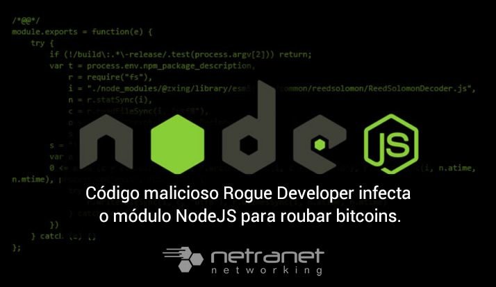 Blog Netranet Networking | Segurança da Informação – Código malicioso Rogue Developer infecta amplamente o módulo NodeJS para roubar bitcoins.